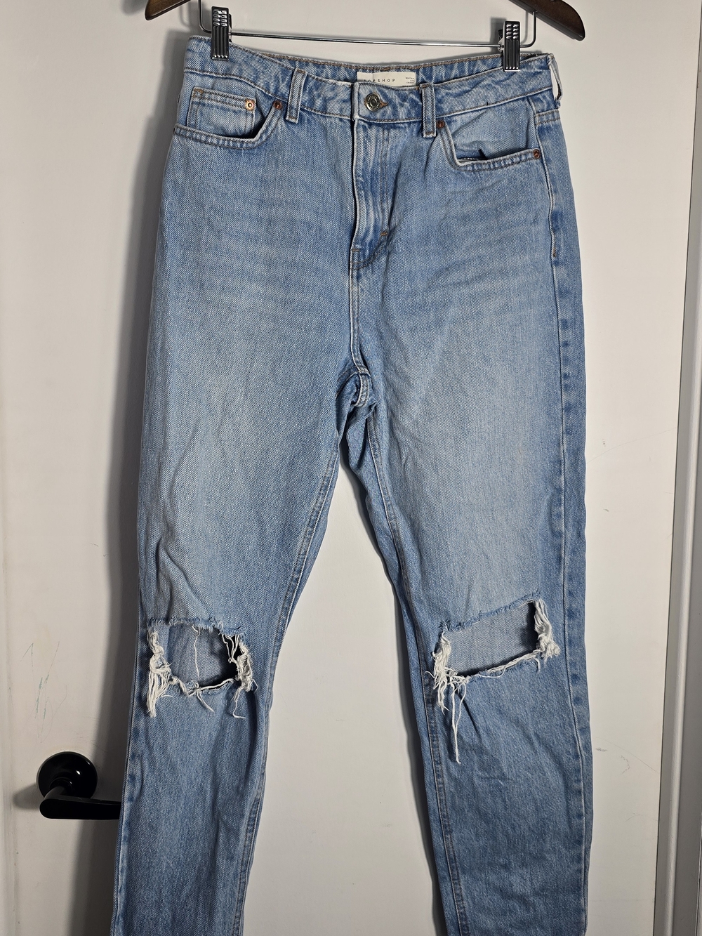 Topshop Light Blue Skinny Jeans with Knee Rips